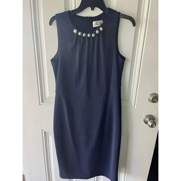 Eliza J Women's Style with Pearl Neckline Knit Sleeveless In NAVY Size 10 New - Picture 1 of 11